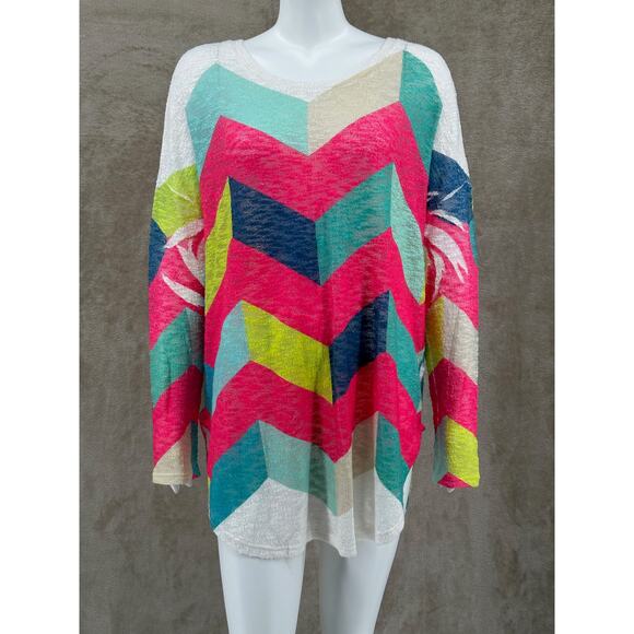 Luna Chic Sweater Womens Large Chevron Knit Sheer Tunic Lightweight Colorful - Picture 1 of 8